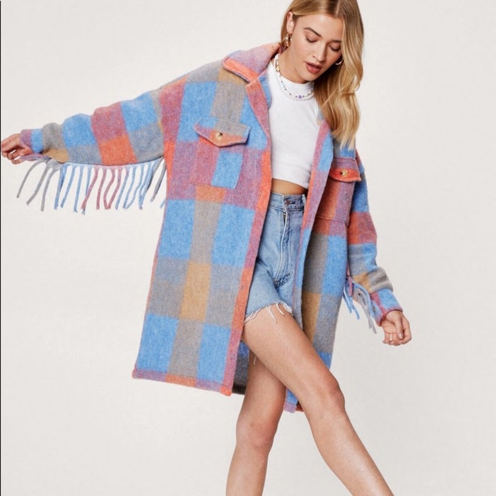 Plaid Fringe Trench Coat